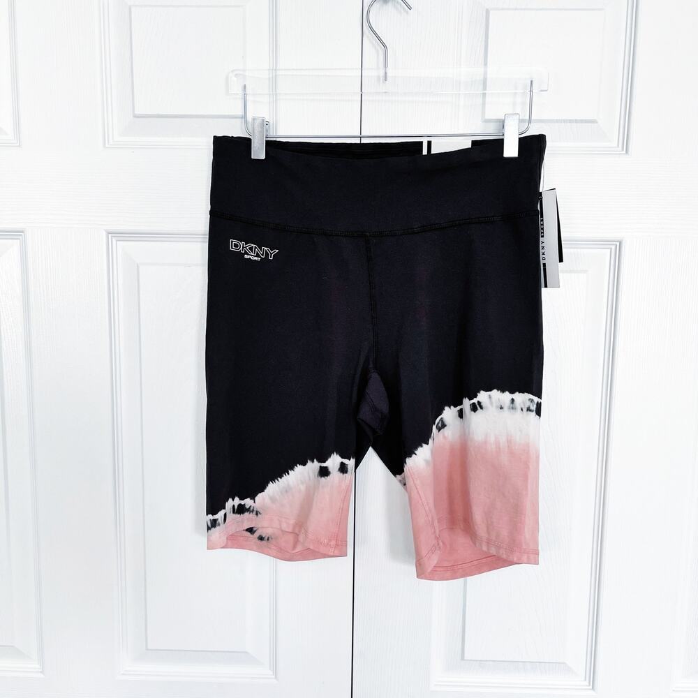 DKNY Sport High Waist Tie Dye Biker Shorts Black Pink Athleisure Gorpcore Y2K